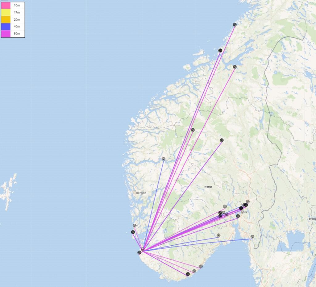 Kart over norske QSO'er.